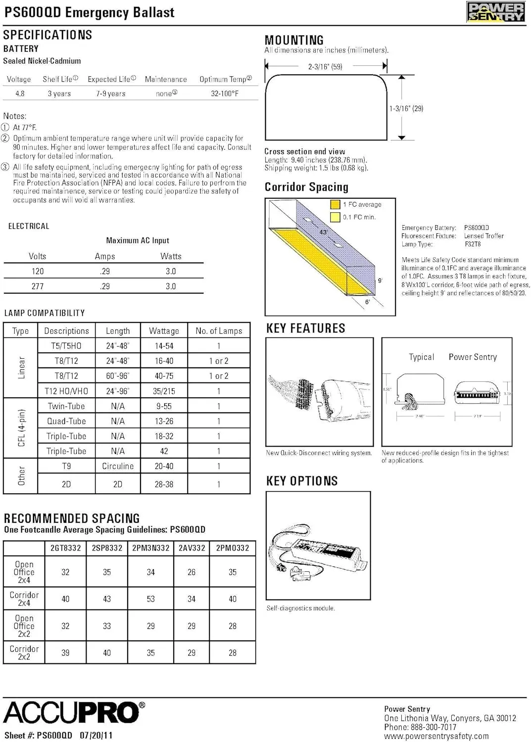 Lithonia Lighting T12 and T8 Emergency Ballast, 600L Back Up HID Emergency Ballast for T8 and T12 Lamps, 120-227 Volts, Black (PS600QD MVOLT M12)
