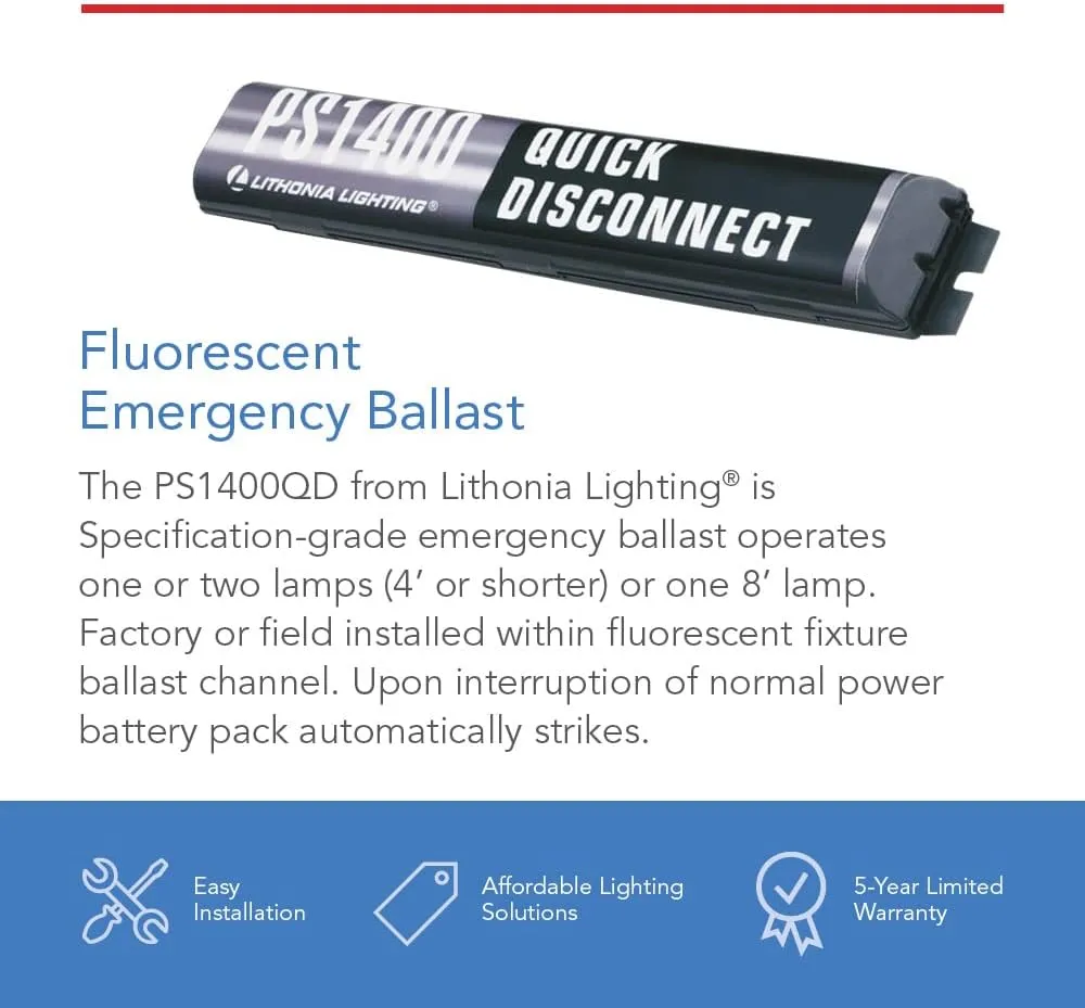 Lithonia Lighting T8 Emergency Ballast, SD Power Sentry Quick Disconnect Emergency Fluorescent Battery Pack, 1400 Lumens, MVOLT 120-227 Volts, Black (PS1400QD MVOLT M8)