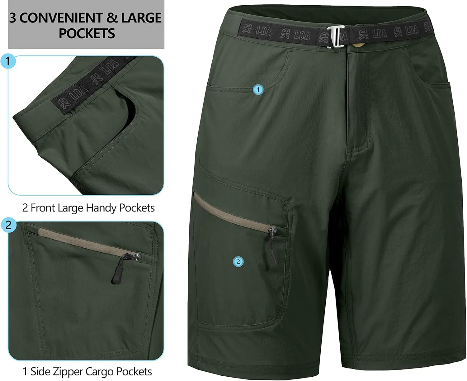 Little Donkey Andy Men's Hiking Cargo Shorts with Belt Lightweight Quick Dry Bermuda Shorts