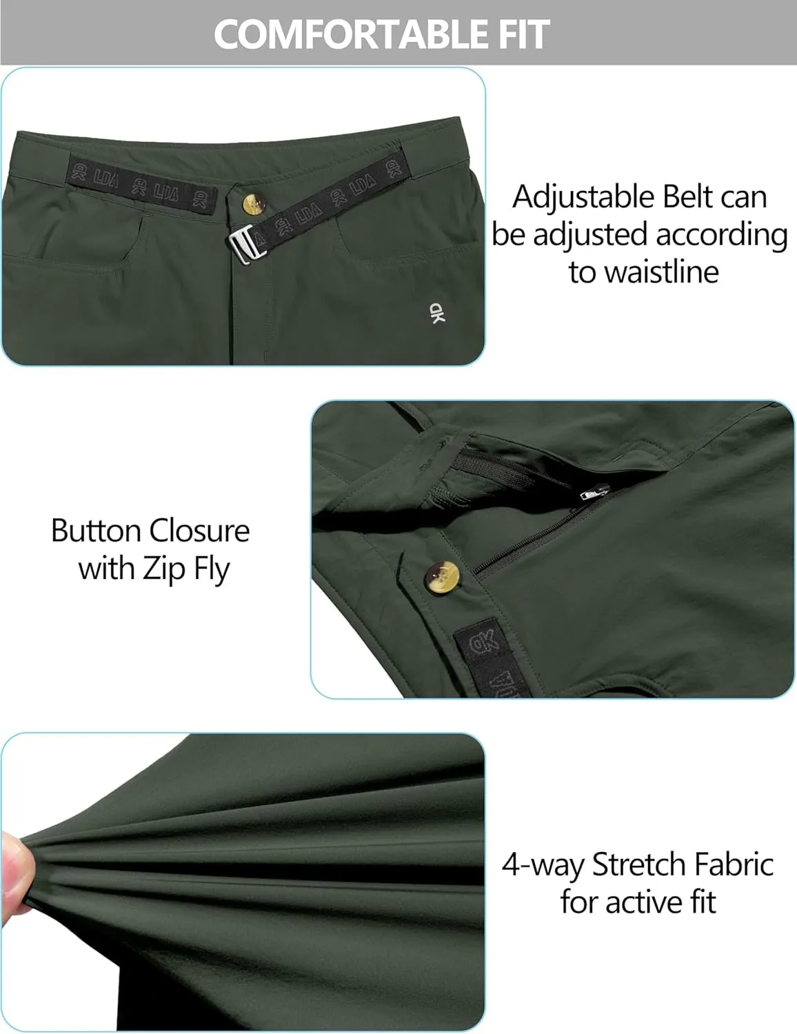 Little Donkey Andy Men's Hiking Cargo Shorts with Belt Lightweight Quick Dry Bermuda Shorts