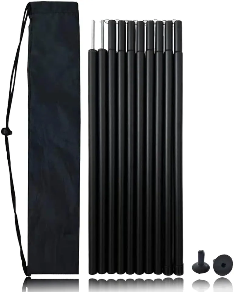 LIU GYG Adjustable Tarp Poles for Camping with 2 Silicone Protective Caps - Portable Tent Poles Replacement for Rain Fly, Awning, Outdoor Hiking, Backpacking, and Sunshade - Set of 2 Tent Poles.