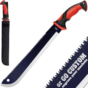 Machete with Saw - 19” Heavy Duty Tool & Sheath - Ergonomic No-Slip Handle - Survival Knife with Serrated Blade - Machetes for Bushcraft Outdoor Hunting Garden Cutting Trees and Yard Work