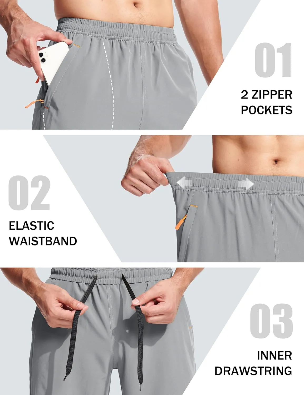 MAGCOMSEN Men's Hiking Shorts 9" Quick Dry Lightweight Running Shorts with Zipper Pockets for Workout Athletic Sport
