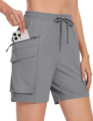 MAGCOMSEN Women's 7" Hiking Cargo Shorts Quick Dry Lightweight Golf Athletic Summer Outdoor Shorts with 4 Pockets