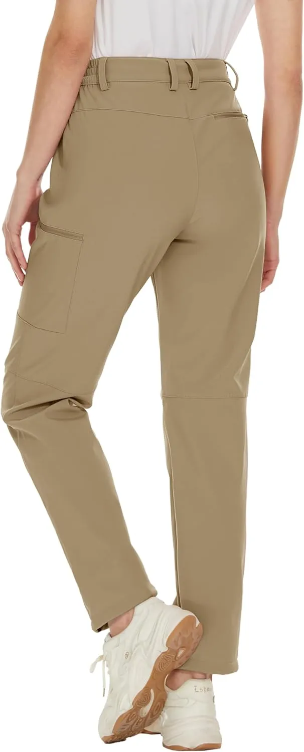 MAGCOMSEN Women's Fleece Lined Hiking Pants Waterproof Insulated Outdoor Snow Ski Pants Warm Winter Softshell Pants