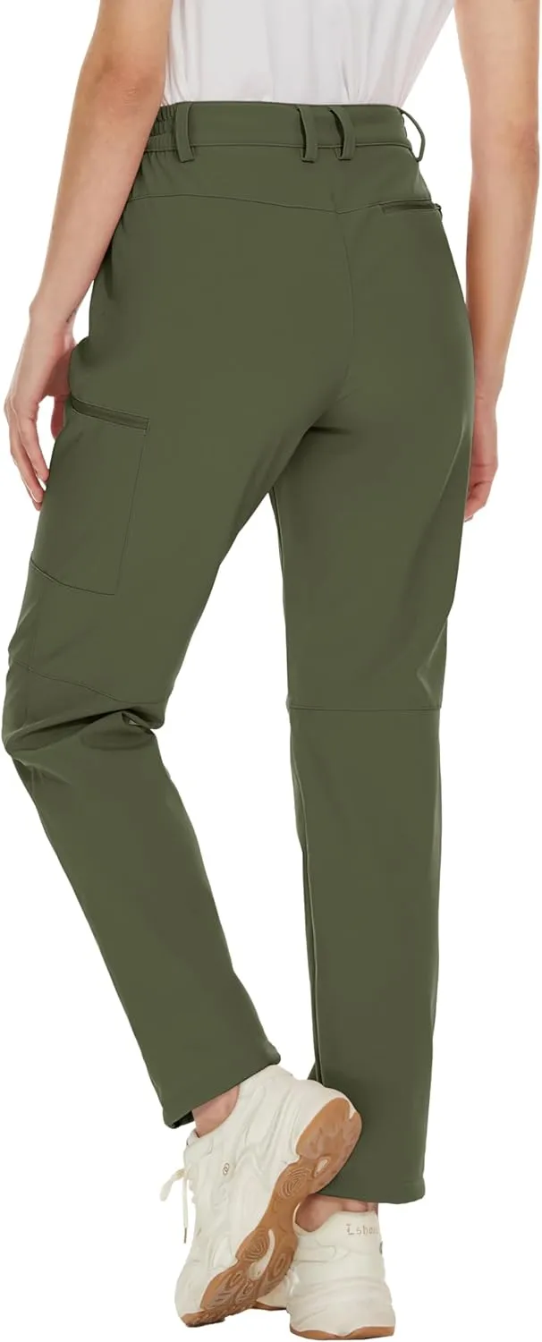 MAGCOMSEN Women's Fleece Lined Hiking Pants Waterproof Insulated Outdoor Snow Ski Pants Warm Winter Softshell Pants