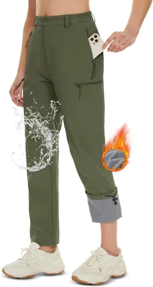 MAGCOMSEN Women's Fleece Lined Hiking Pants Waterproof Insulated Outdoor Snow Ski Pants Warm Winter Softshell Pants