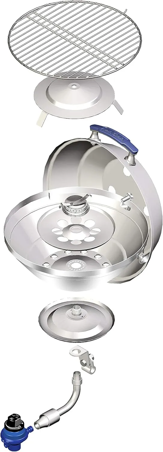 Magma A10-205 Marine Kettle Portable Gas Grill - Stainless Steel BBQ for Boats - Wind-Resistant Design, Safe Propane Connection, Stay Cool Handle - 15" Diameter