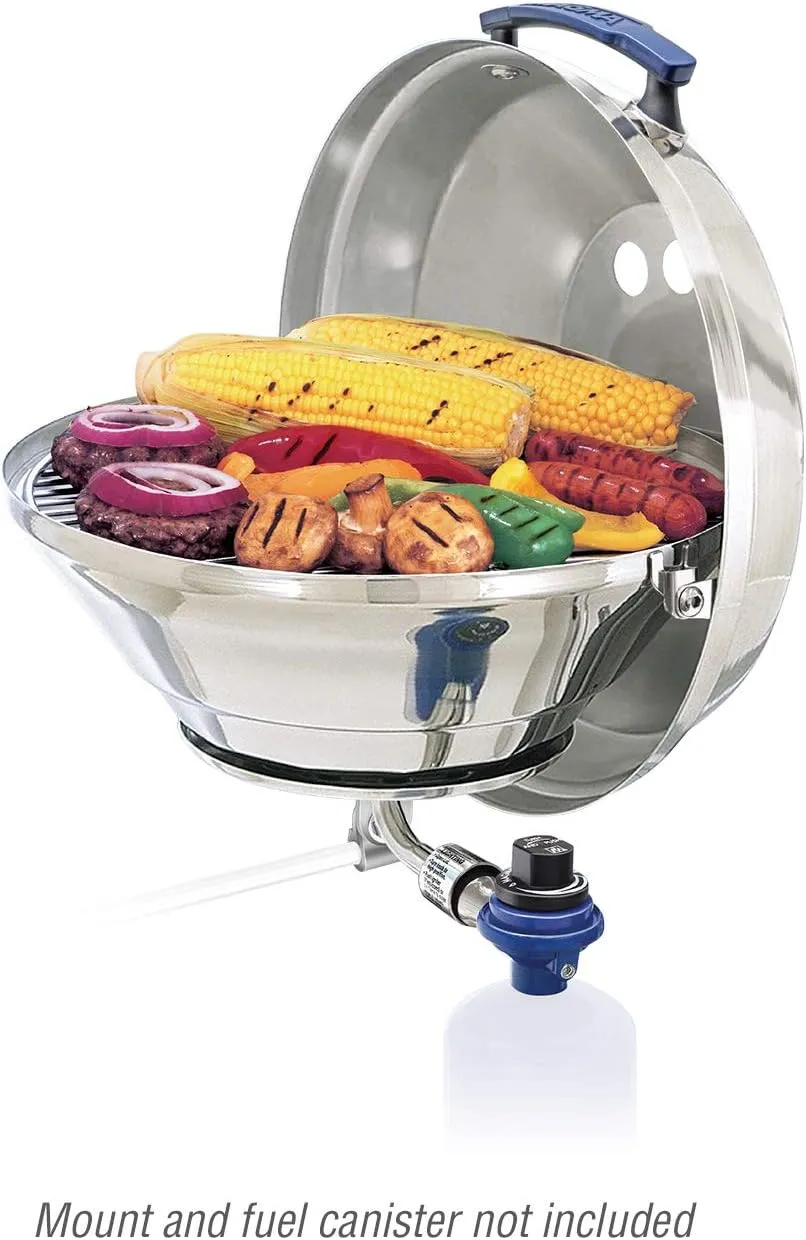 Magma A10-205 Marine Kettle Portable Gas Grill - Stainless Steel BBQ for Boats - Wind-Resistant Design, Safe Propane Connection, Stay Cool Handle - 15" Diameter