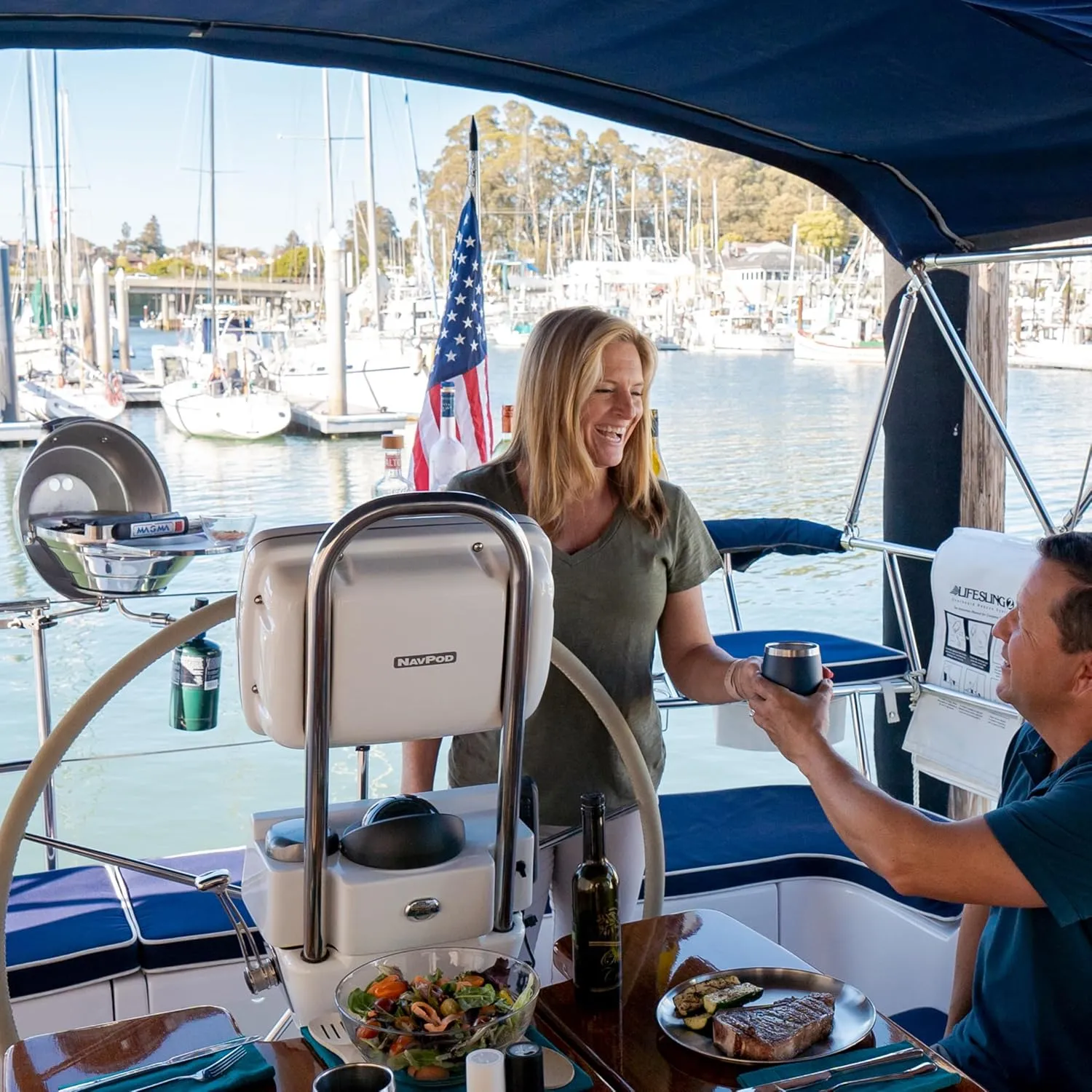 Magma A10-205 Marine Kettle Portable Gas Grill - Stainless Steel BBQ for Boats - Wind-Resistant Design, Safe Propane Connection, Stay Cool Handle - 15" Diameter