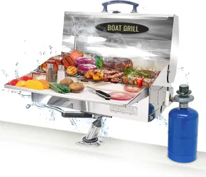 Magma Cabo Grill - Marine-Grade Stainless Steel Barbecue Grill for Boats - Portable Propane Gas with 9”x18” Grilling Surface - Heat-Resistant Handle, Fold-Away Legs - Ideal Boat Accessory