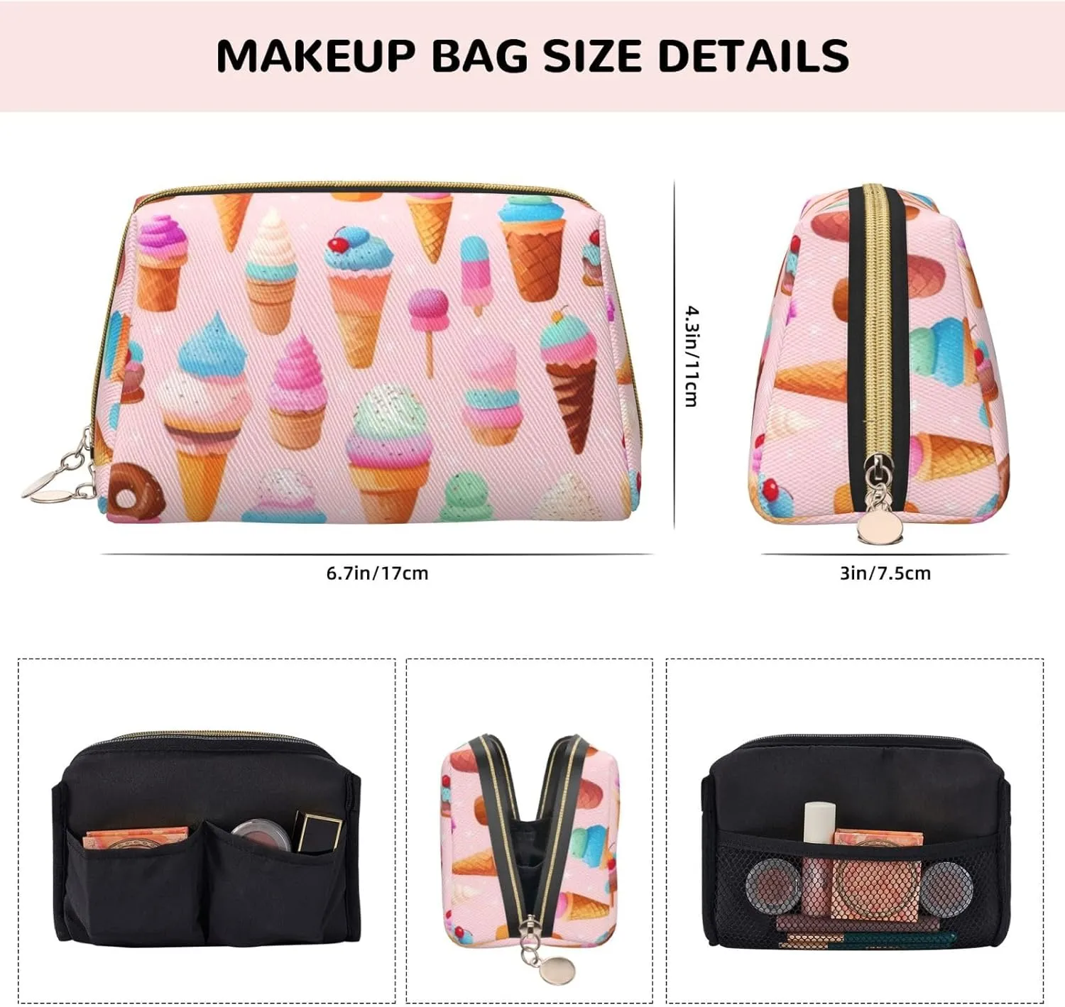 Many Colored Ice Cream Toiletry Pouch, Travel-Friendly Makeup Organizer For Makeup Brushes, Lipsticks