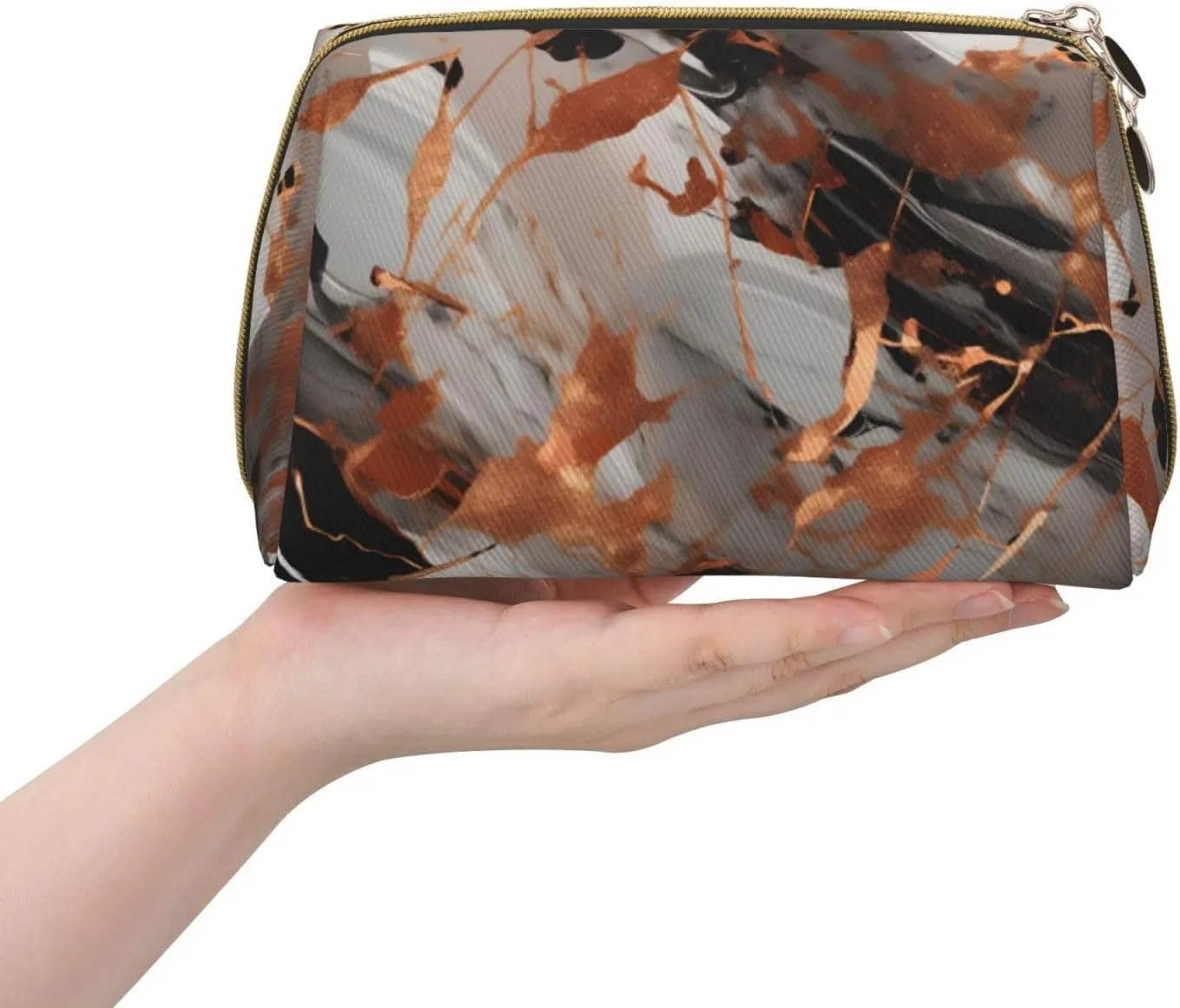 Marble Texture Copper Splatter Toiletry Pouch, Travel-Friendly Makeup Organizer For Makeup Brushes, Lipsticks