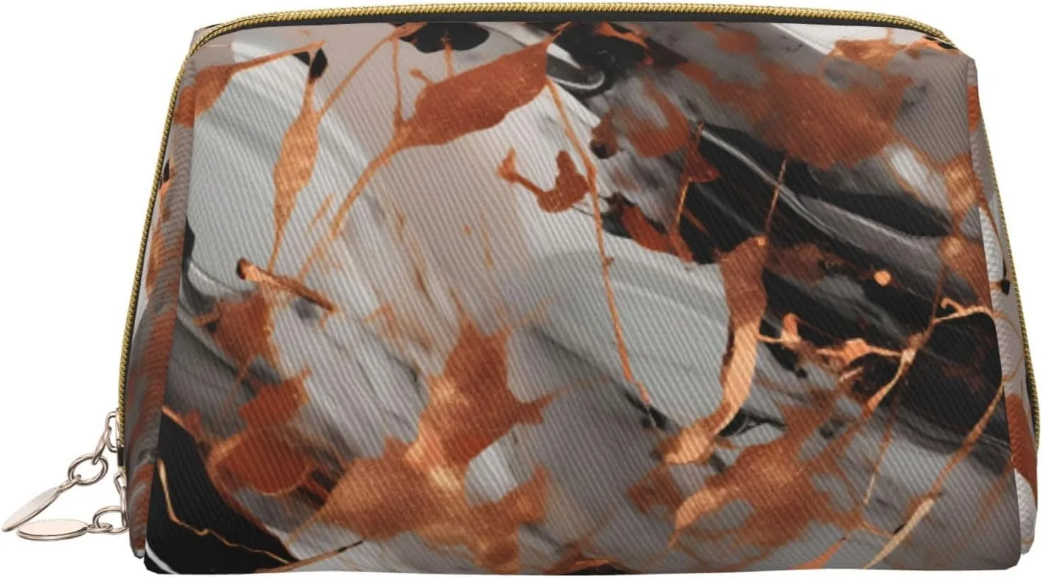 Marble Texture Copper Splatter Toiletry Pouch, Travel-Friendly Makeup Organizer For Makeup Brushes, Lipsticks