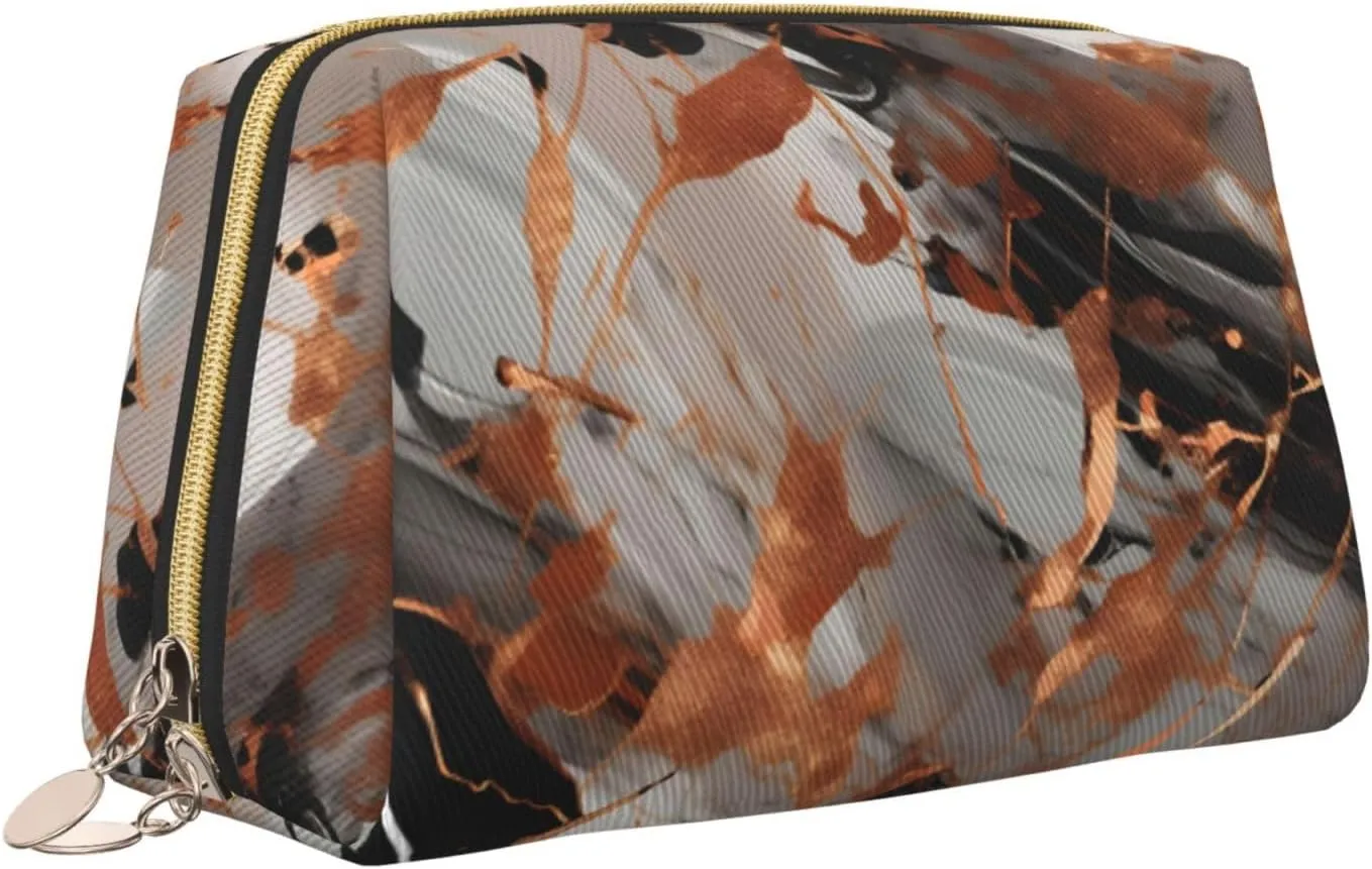 Marble Texture Copper Splatter Toiletry Pouch, Travel-Friendly Makeup Organizer For Makeup Brushes, Lipsticks
