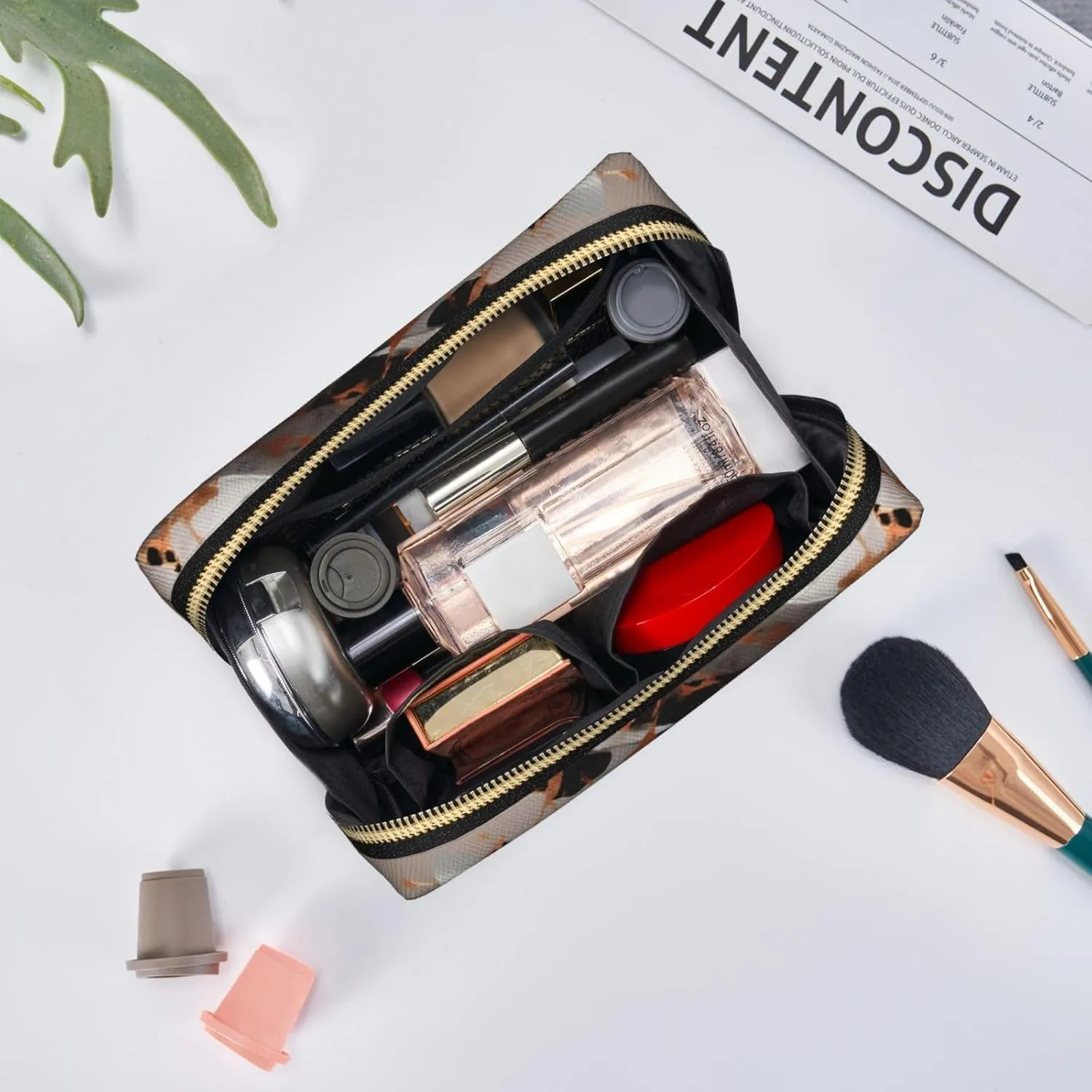 Marble Texture Copper Splatter Toiletry Pouch, Travel-Friendly Makeup Organizer For Makeup Brushes, Lipsticks