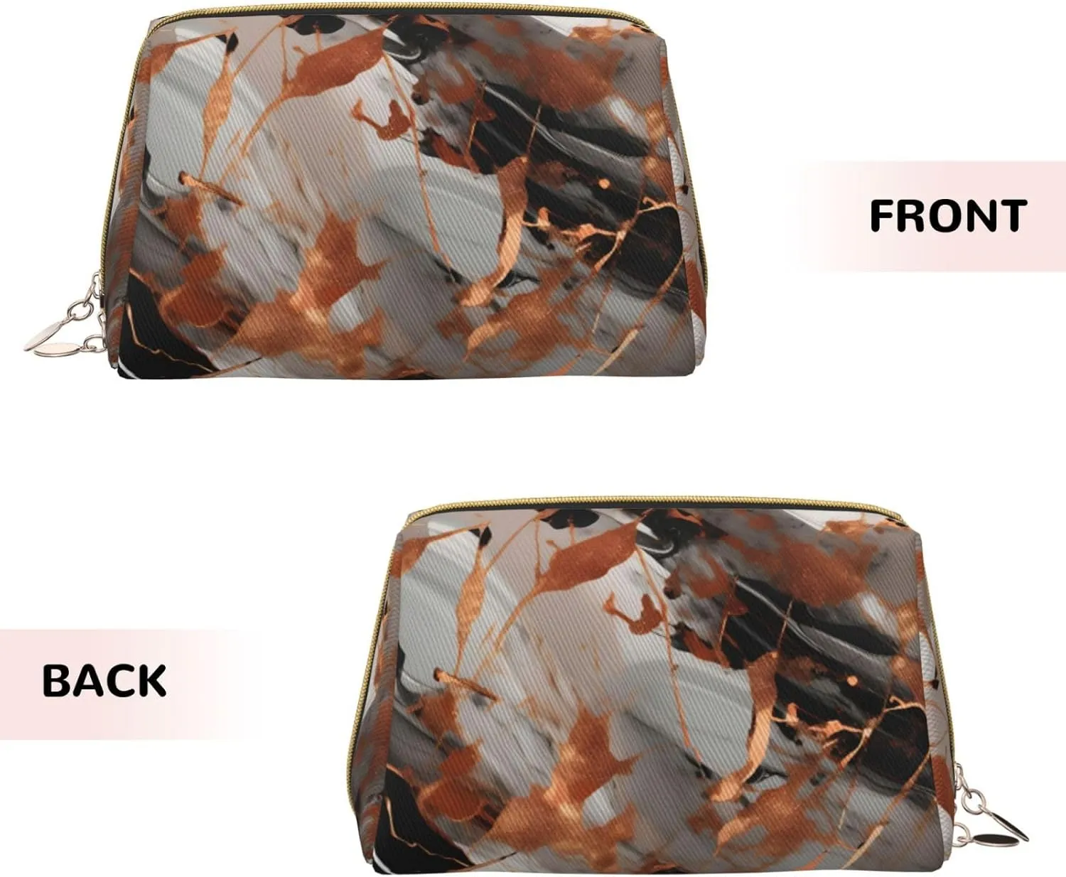 Marble Texture Copper Splatter Toiletry Pouch, Travel-Friendly Makeup Organizer For Makeup Brushes, Lipsticks