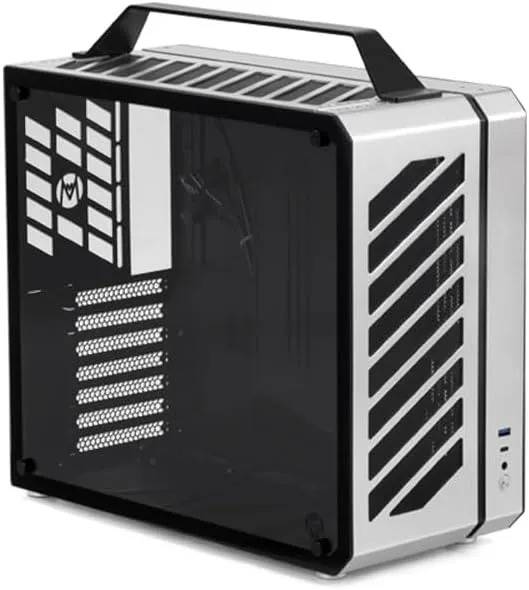 Mechanic Master C34Plus Portable Desktop ATX Case with Aluminum Handle - 5-Slot Mode Switchable, 240mm AIO Compatibility (RAM Height 44mm), Fits Extra-Long GPUs (Moonlight Silver)