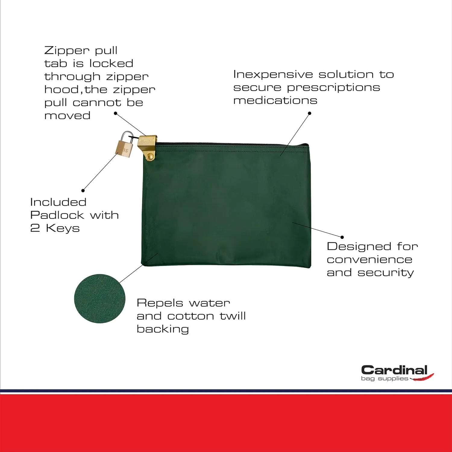 Medication Zipper Hood Security Bag with Included Padlock and Keys (Forest Green)