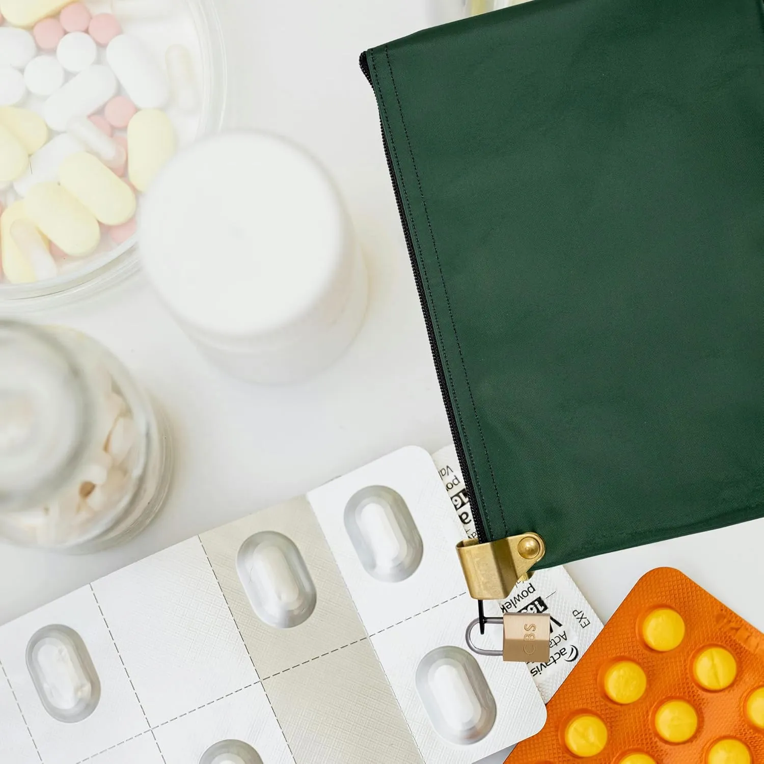 Medication Zipper Hood Security Bag with Included Padlock and Keys (Forest Green)