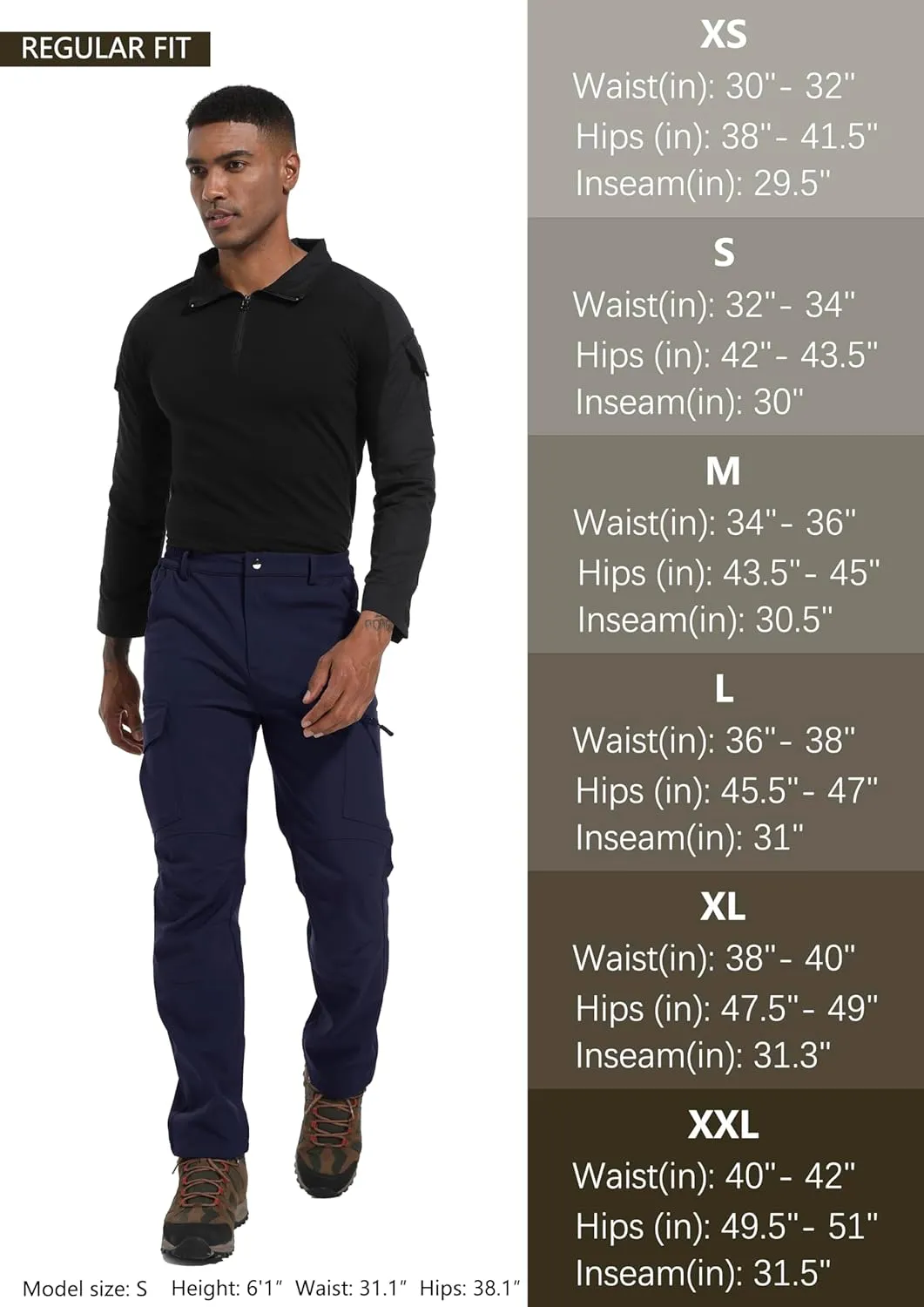 Men's Fleece Lined Outdoor Hiking Pants Waterproof Softshell Insulated Snow Ski Winter Camping Fishing Pants