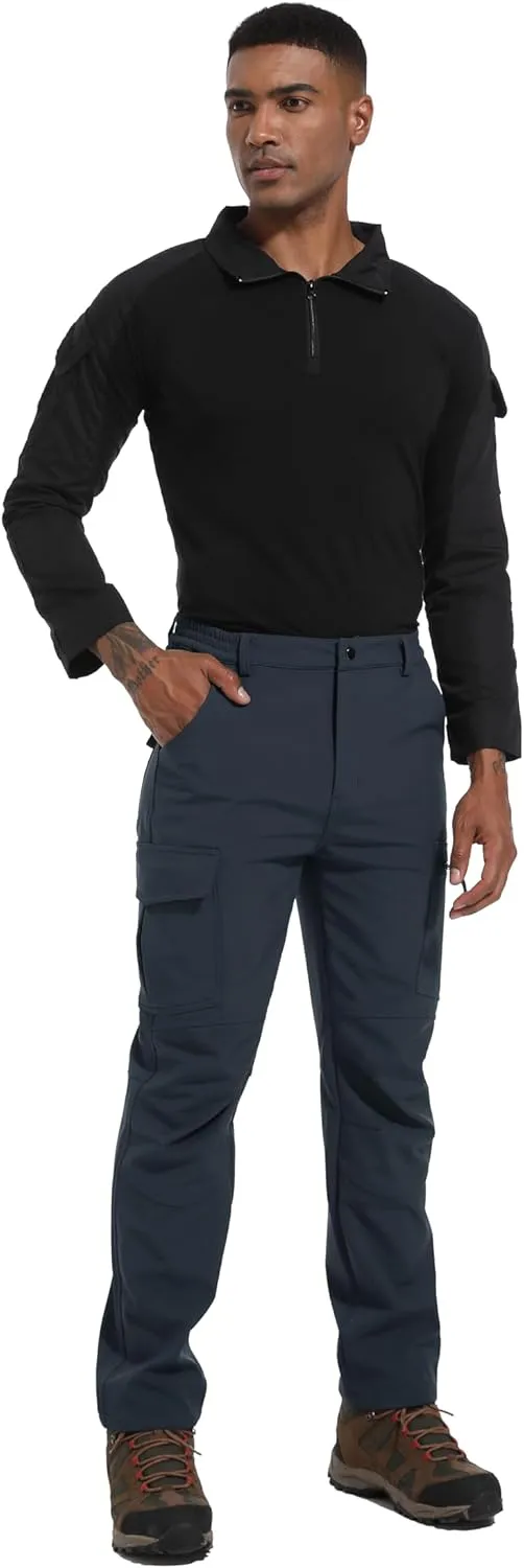 Men's Fleece Lined Outdoor Hiking Pants Waterproof Softshell Insulated Snow Ski Winter Camping Fishing Pants
