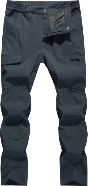 Men's Fleece Lined Outdoor Hiking Pants Waterproof Softshell Insulated Snow Ski Winter Camping Fishing Pants
