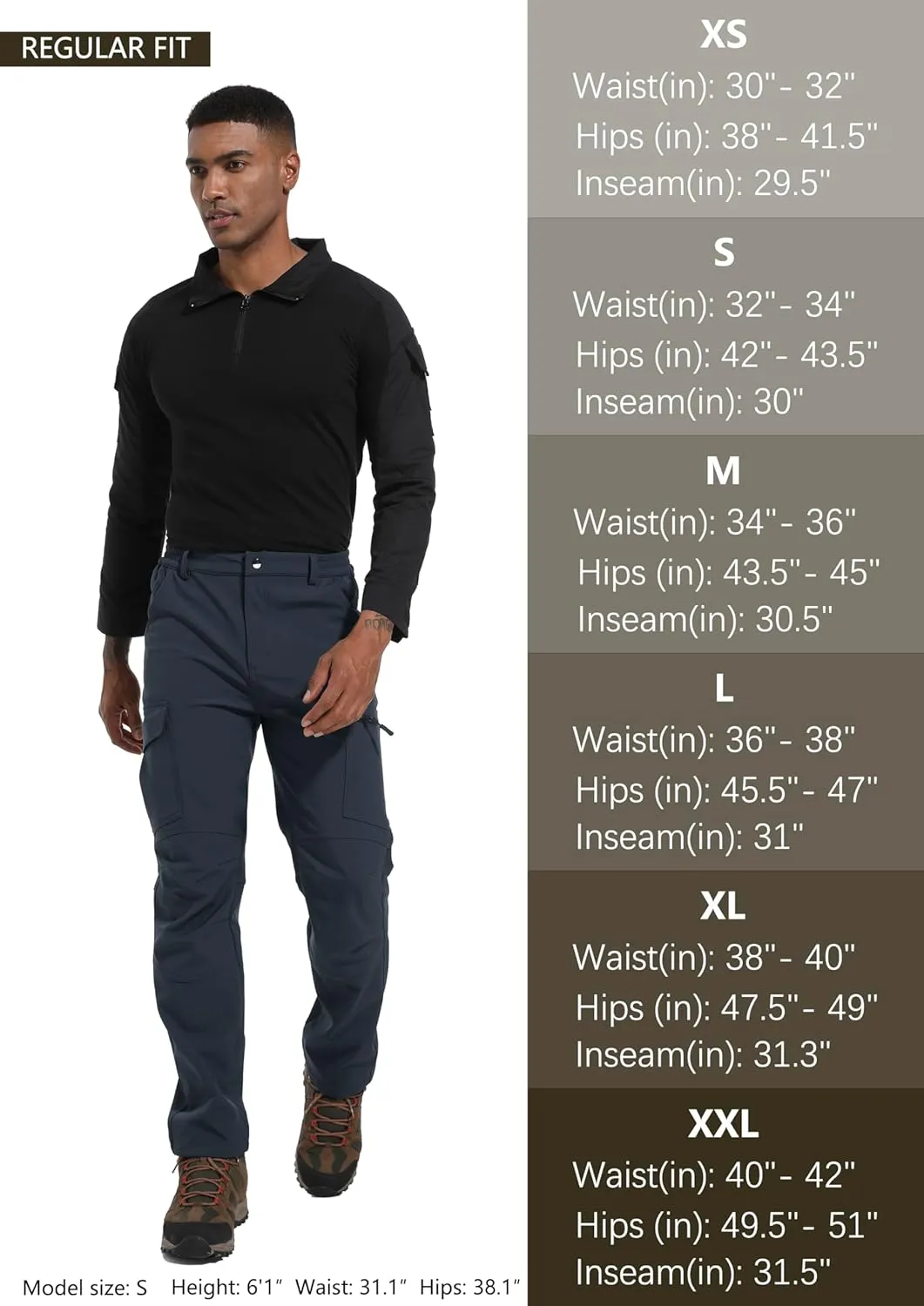 Men's Fleece Lined Outdoor Hiking Pants Waterproof Softshell Insulated Snow Ski Winter Camping Fishing Pants