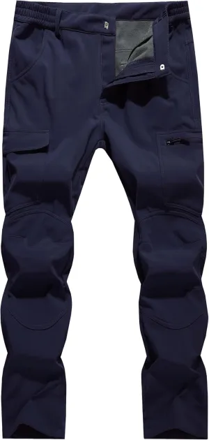 Men's Fleece Lined Outdoor Hiking Pants Waterproof Softshell Insulated Snow Ski Winter Camping Fishing Pants