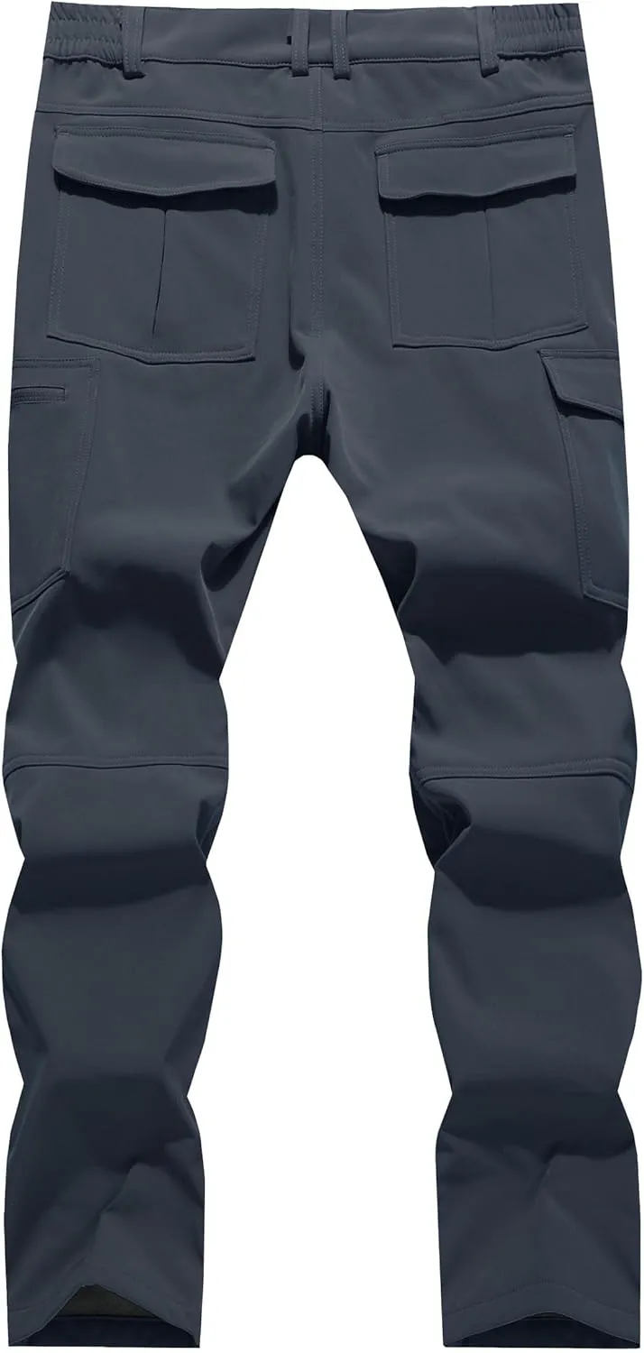 Men's Fleece Lined Outdoor Hiking Pants Waterproof Softshell Insulated Snow Ski Winter Camping Fishing Pants