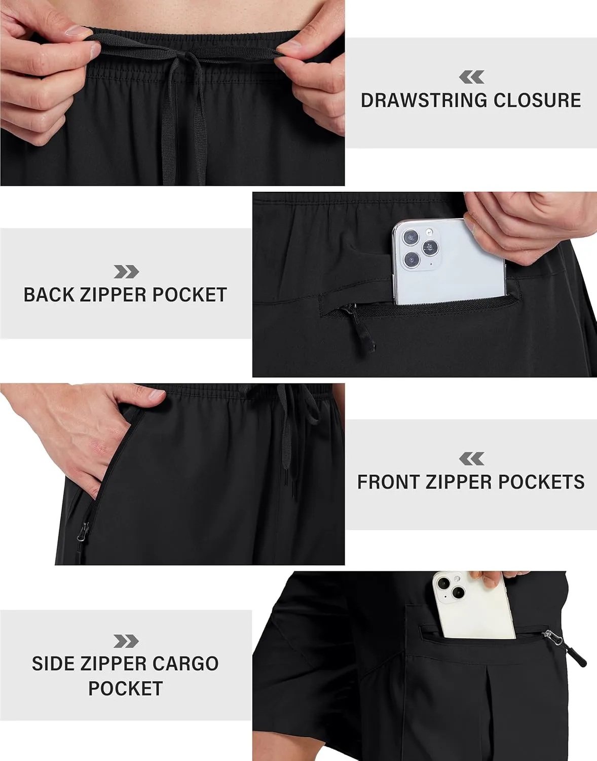 Mens Hiking Cargo Shorts with Zipper Pockets 7" Quick Dry Lightweight Drawstring Shorts for Summer Outdoor Golf Casual