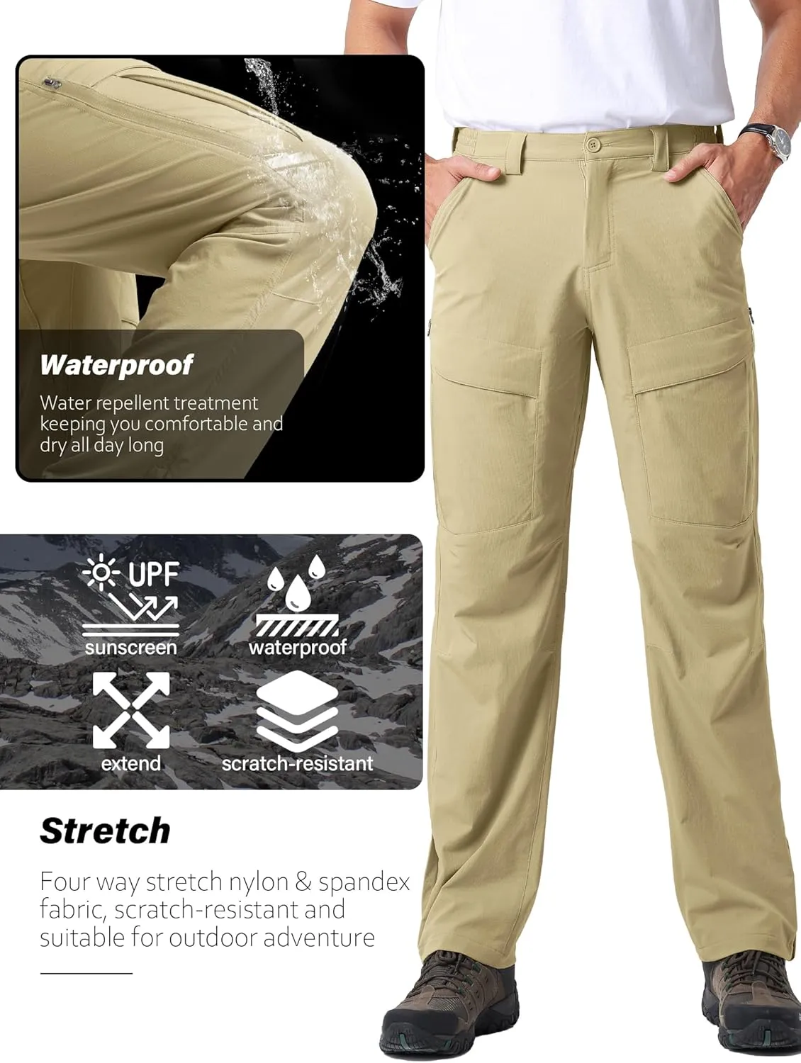 Mens Hiking Pants Quick Cool Dry Tactical Cargo Pants Outdoor Casual Work Waterproof Lightweight for Fishing Safari Camping