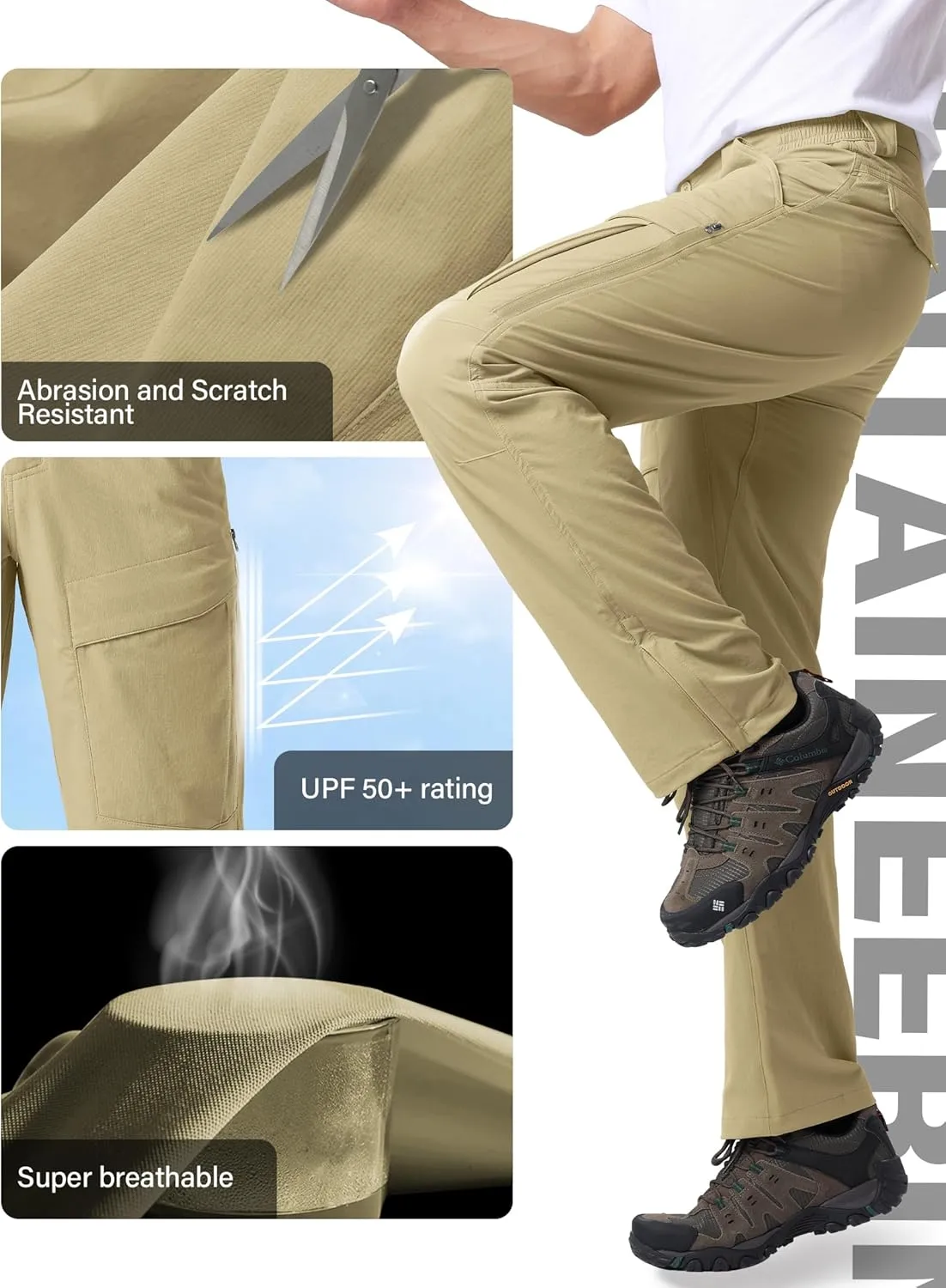 Mens Hiking Pants Quick Cool Dry Tactical Cargo Pants Outdoor Casual Work Waterproof Lightweight for Fishing Safari Camping