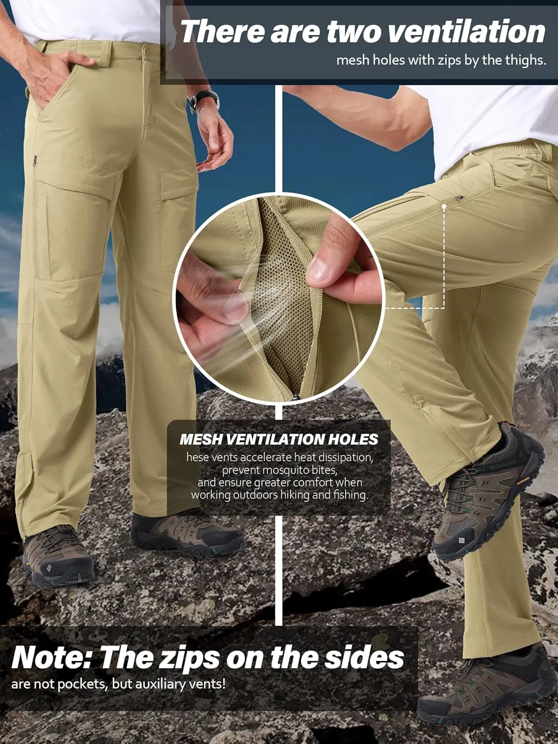 Mens Hiking Pants Quick Cool Dry Tactical Cargo Pants Outdoor Casual Work Waterproof Lightweight for Fishing Safari Camping