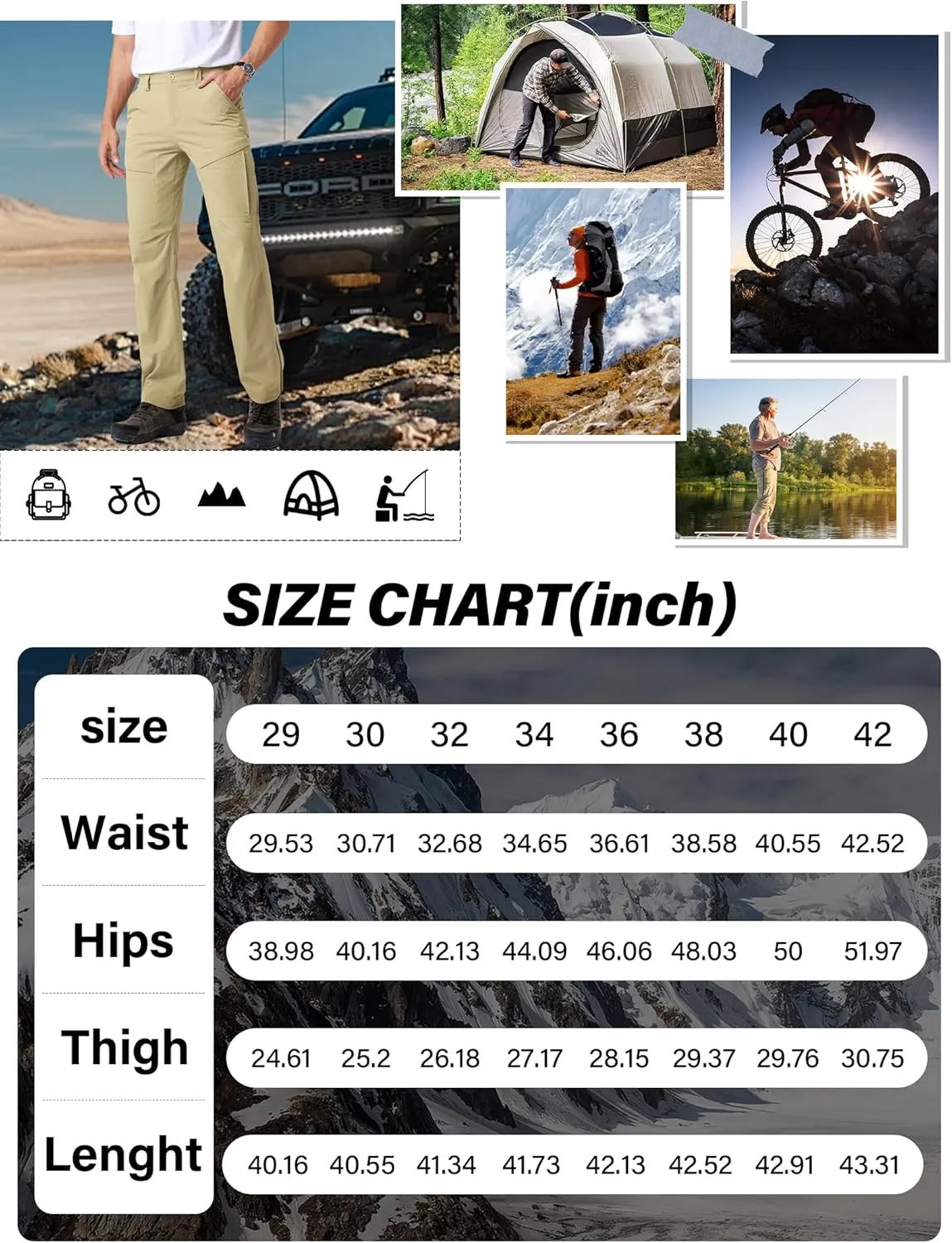 Mens Hiking Pants Quick Cool Dry Tactical Cargo Pants Outdoor Casual Work Waterproof Lightweight for Fishing Safari Camping