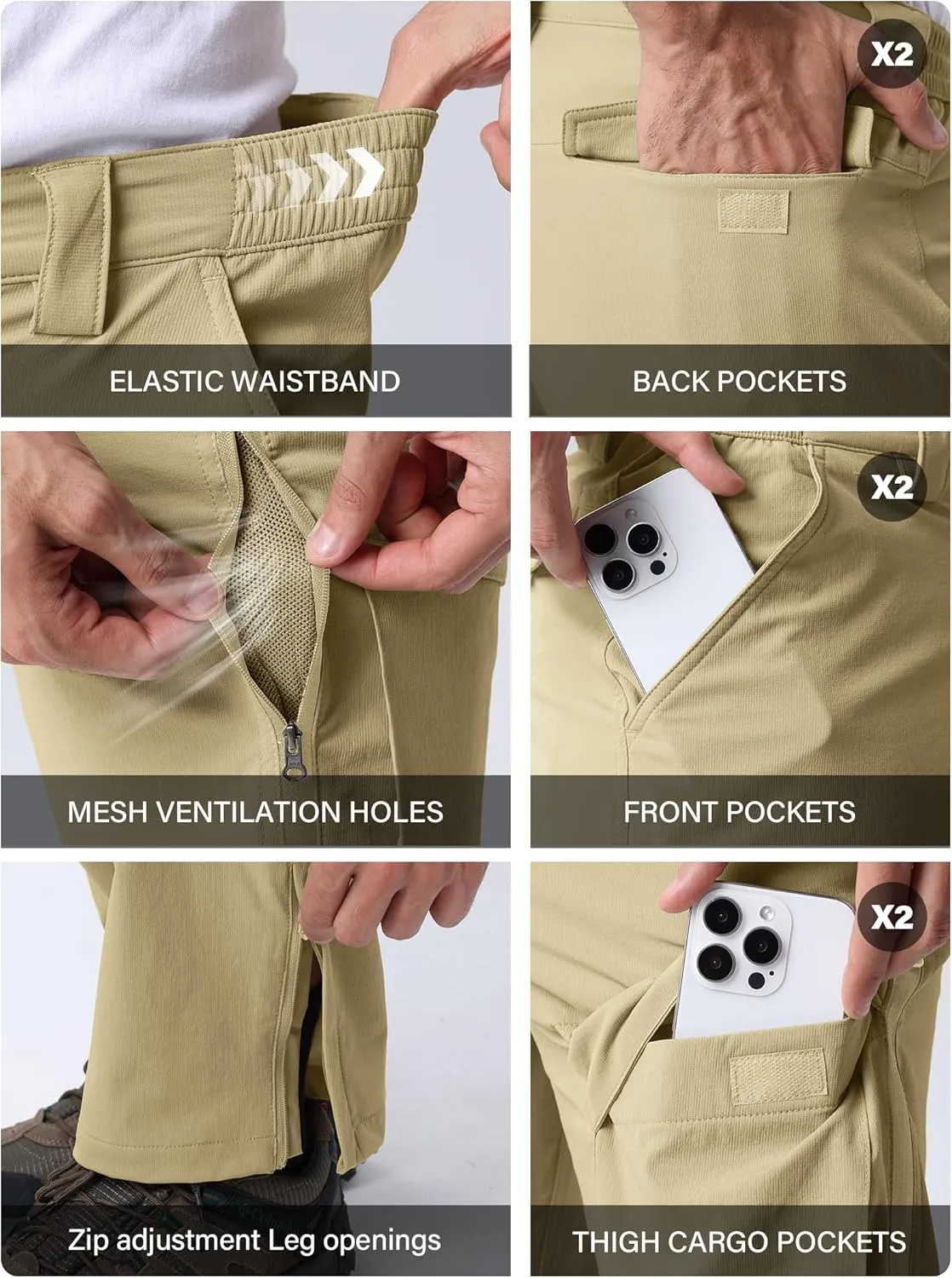 Mens Hiking Pants Quick Cool Dry Tactical Cargo Pants Outdoor Casual Work Waterproof Lightweight for Fishing Safari Camping
