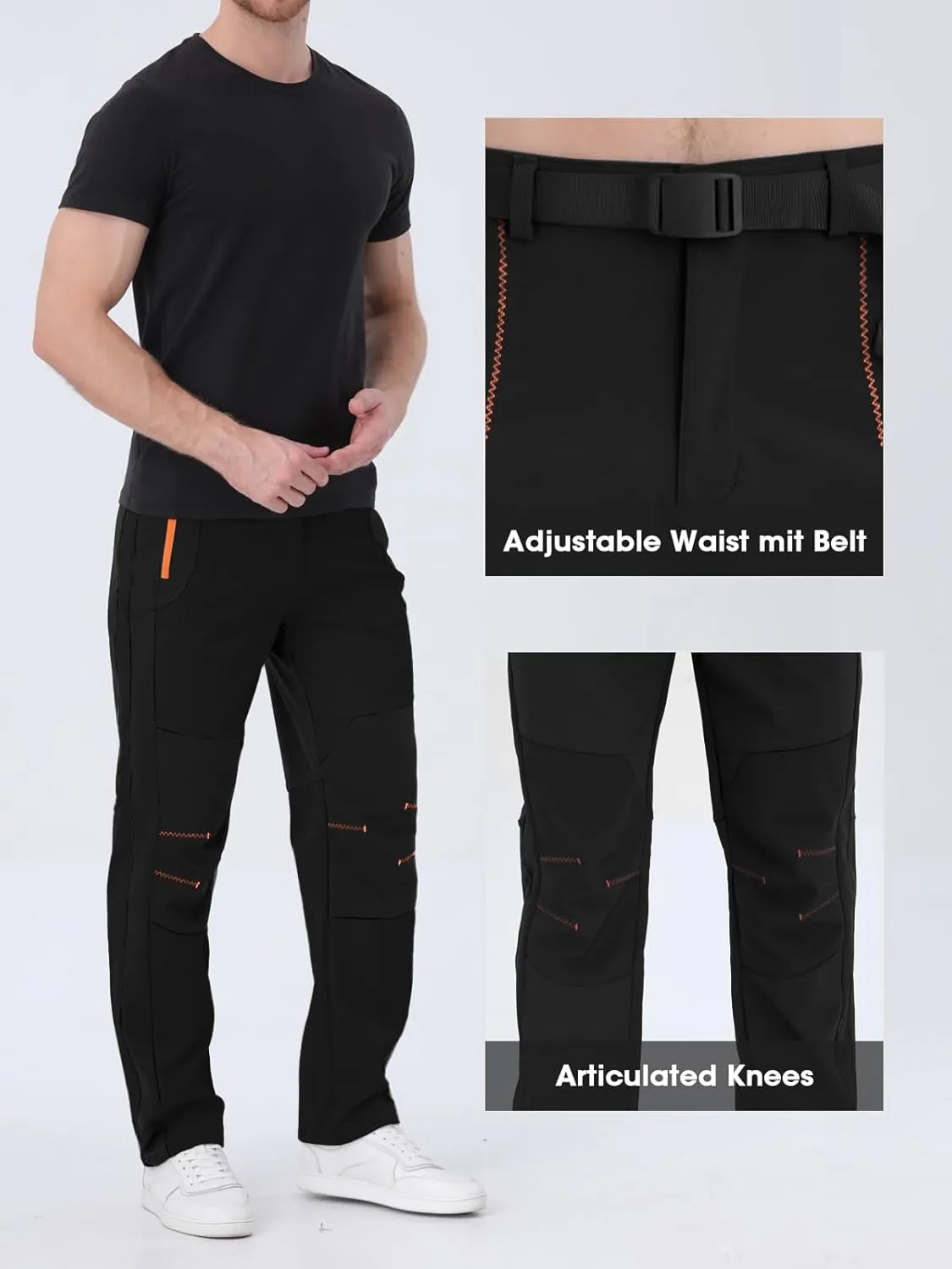 Mens Snow Ski Pants Fleece Lined Hiking Pants Water Resistant Winter Cargo Pants for Camping Fishing Outdoor