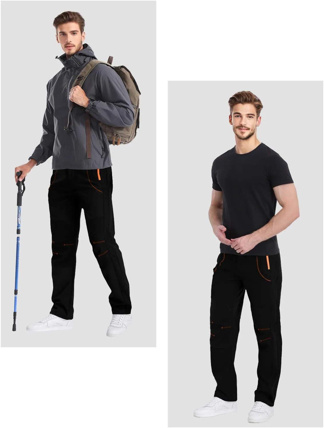 Mens Snow Ski Pants Fleece Lined Hiking Pants Water Resistant Winter Cargo Pants for Camping Fishing Outdoor