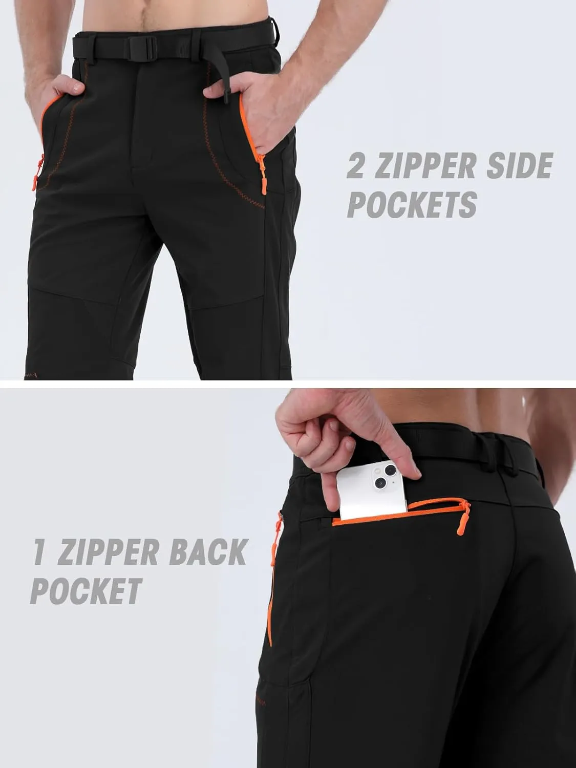 Mens Snow Ski Pants Fleece Lined Hiking Pants Water Resistant Winter Cargo Pants for Camping Fishing Outdoor