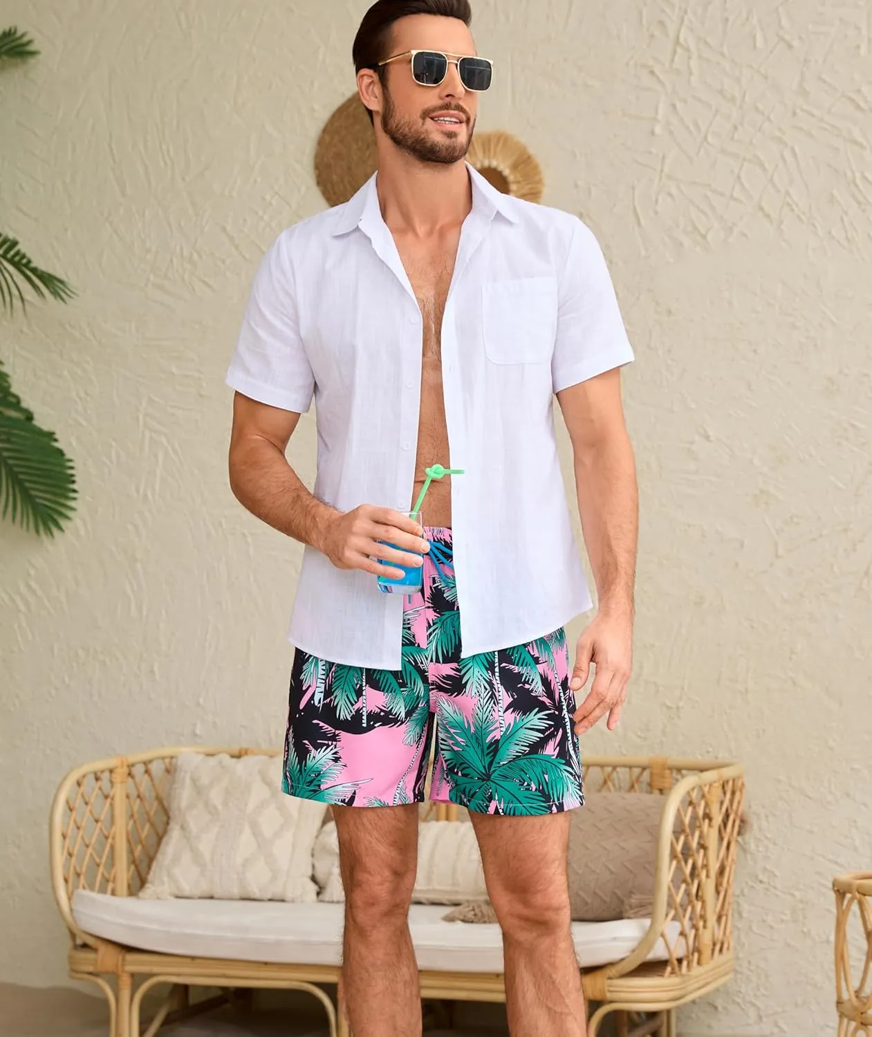 Mens Swim Trunks with Compression Liner Quick Dry Bathing Suit with Zipper Pockets Lightweight Beach Shorts
