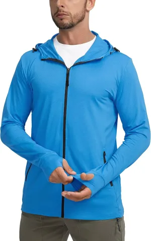Men's UPF 50  Light Jacket Full Zip Sun Protection Hoodie Long Sleeve Sun Shirts for Men Hiking Fishing Zip Pockets