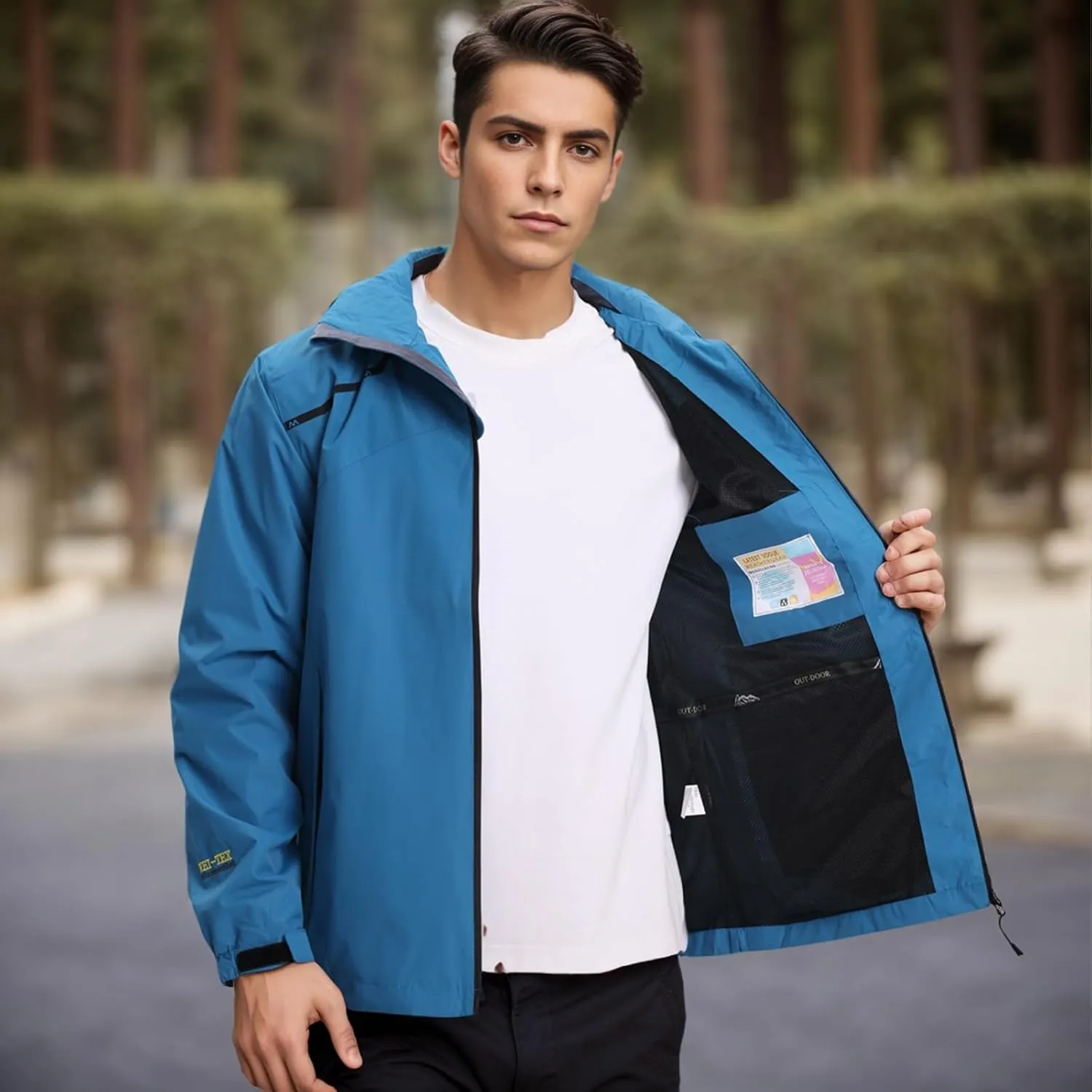 Men's Women's Waterproof Lightweight Rain Jacket Removable Hooded Windbreaker Raincoat Outdoor Windproof Casual