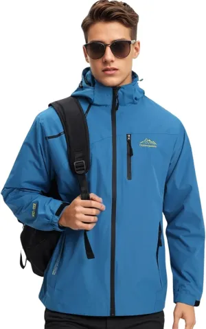 Men's Women's Waterproof Lightweight Rain Jacket Removable Hooded Windbreaker Raincoat Outdoor Windproof Casual