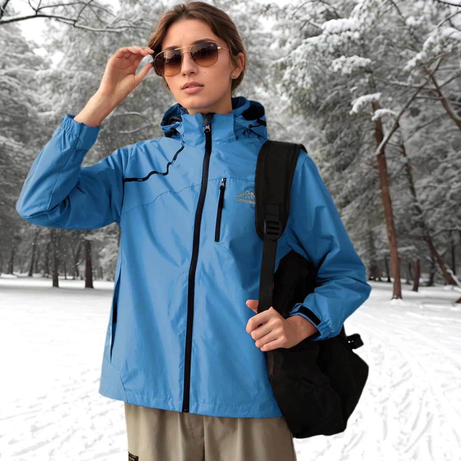 Men's Women's Waterproof Lightweight Rain Jacket Removable Hooded Windbreaker Raincoat Outdoor Windproof Casual