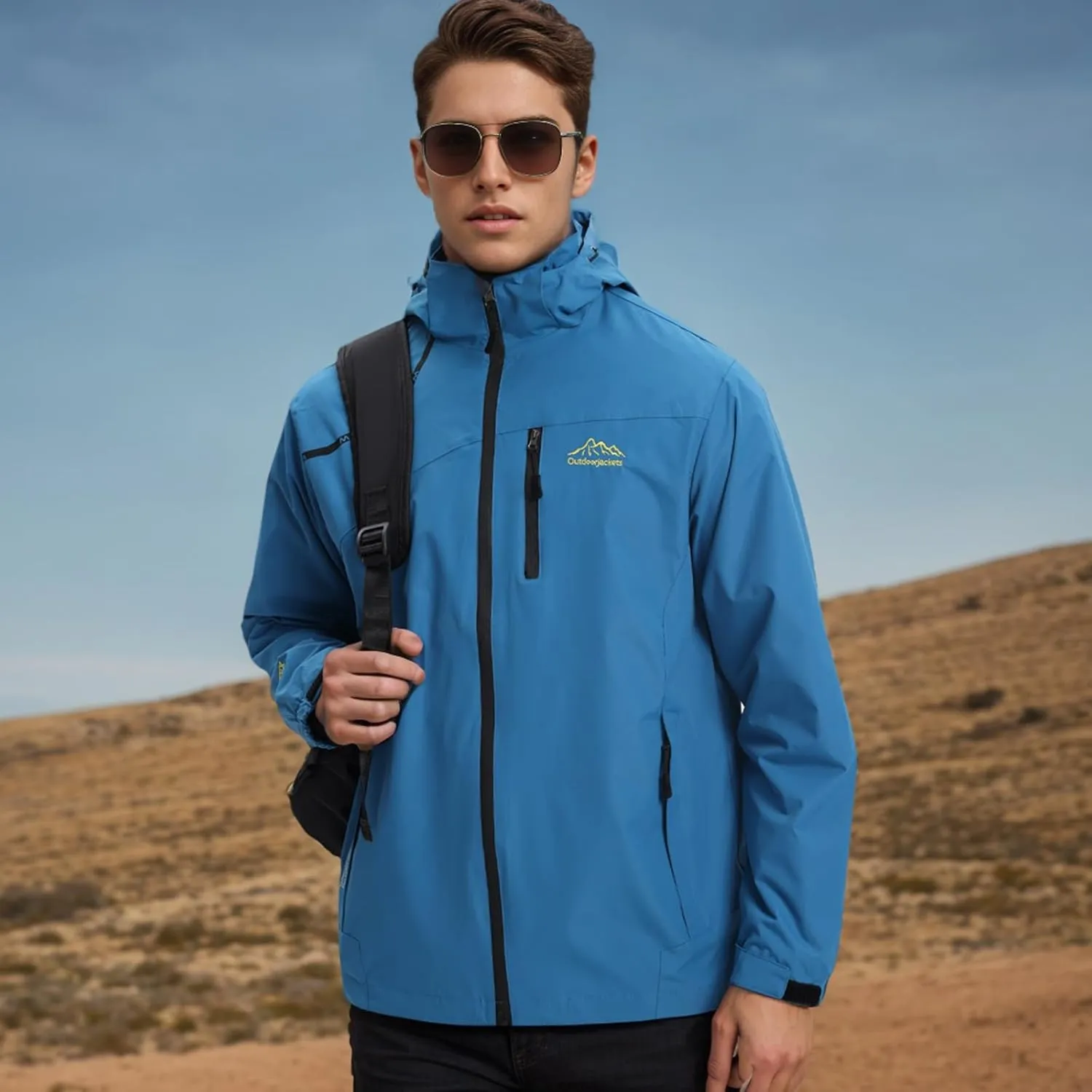 Men's Women's Waterproof Lightweight Rain Jacket Removable Hooded Windbreaker Raincoat Outdoor Windproof Casual