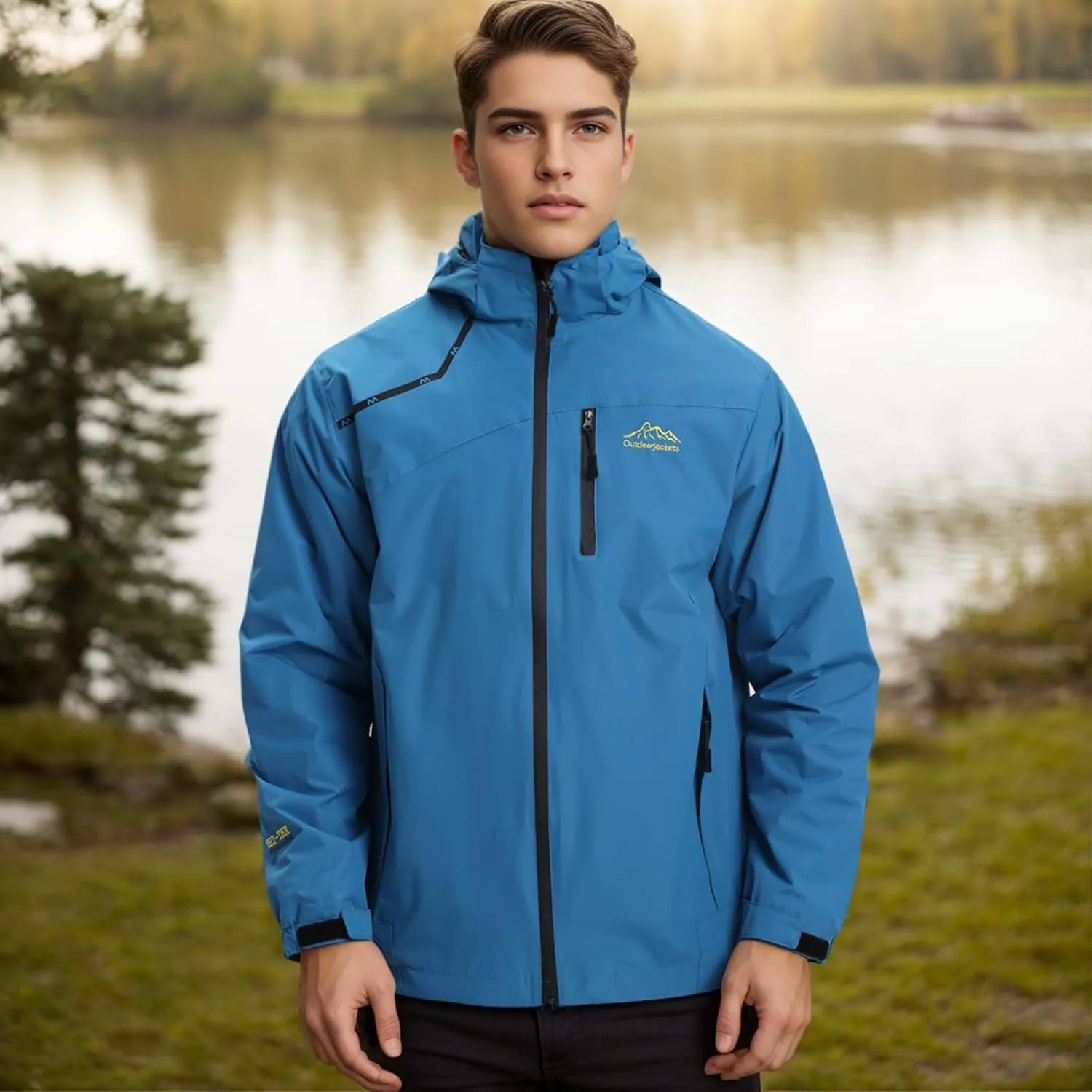 Men's Women's Waterproof Lightweight Rain Jacket Removable Hooded Windbreaker Raincoat Outdoor Windproof Casual