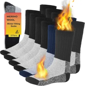 Merino Wool Thermal Socks Men and Women - Warm Hiking Socks Hunting Skiing Outdoor Winter Sports Crew Socks 6 Pairs