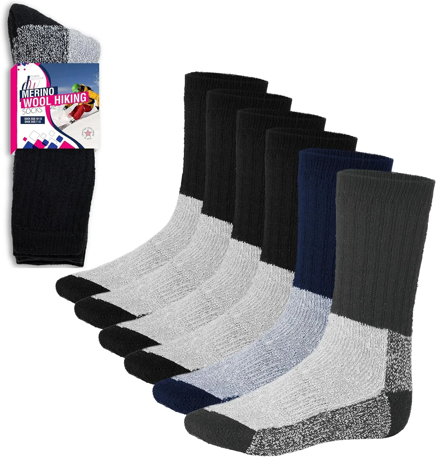 Merino Wool Thermal Socks Men and Women - Warm Hiking Socks Hunting Skiing Outdoor Winter Sports Crew Socks 6 Pairs
