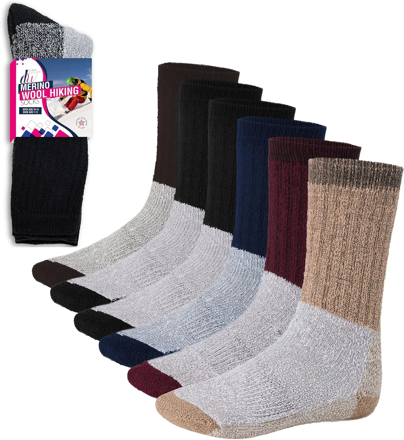 Merino Wool Thermal Socks Men and Women - Warm Hiking Socks Hunting Skiing Outdoor Winter Sports Crew Socks 6 Pairs