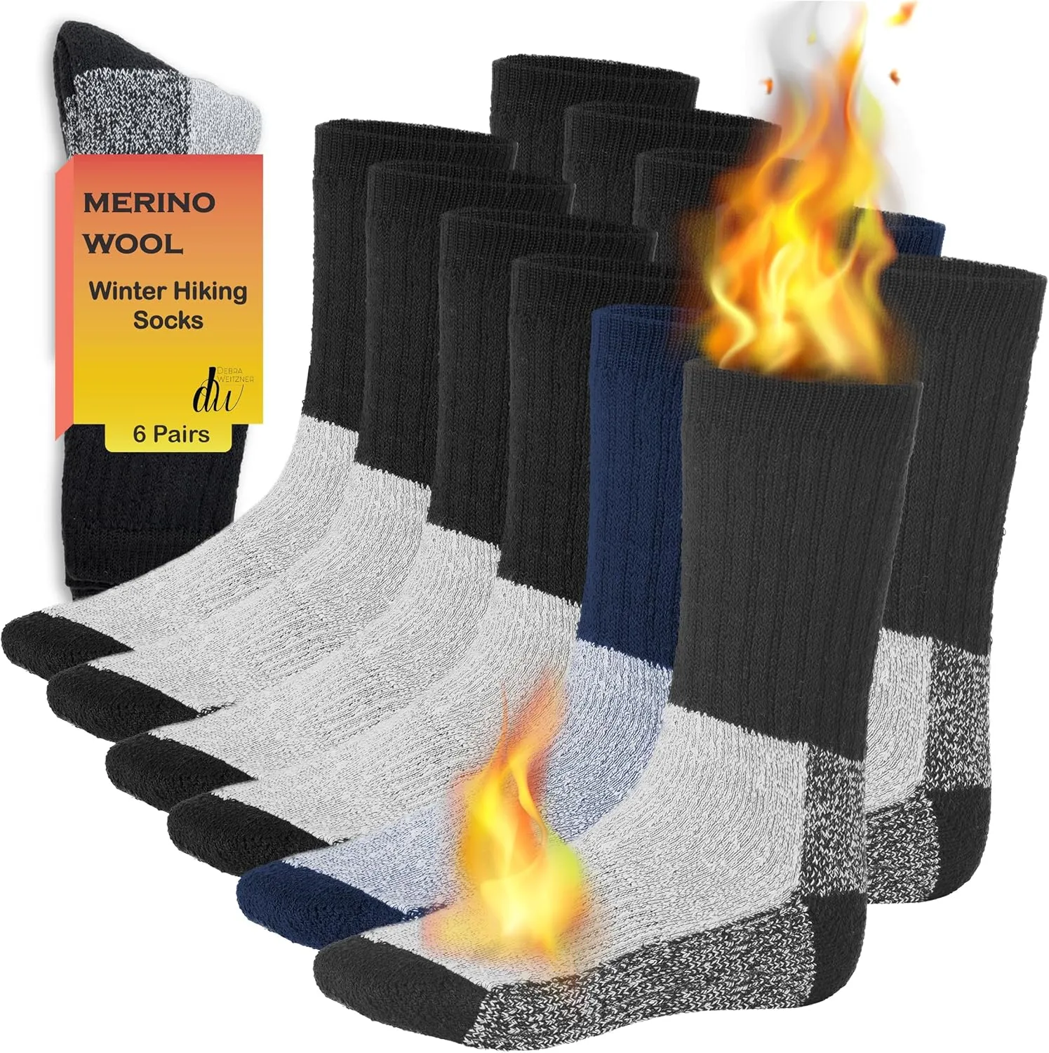 Merino Wool Thermal Socks Men and Women - Warm Hiking Socks Hunting Skiing Outdoor Winter Sports Crew Socks 6 Pairs